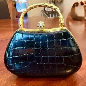 Elegant Black Crocodile-Embossed Handbag